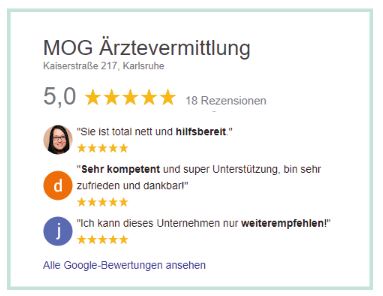 Google-Bewertung der MOG Ärztevermittlung